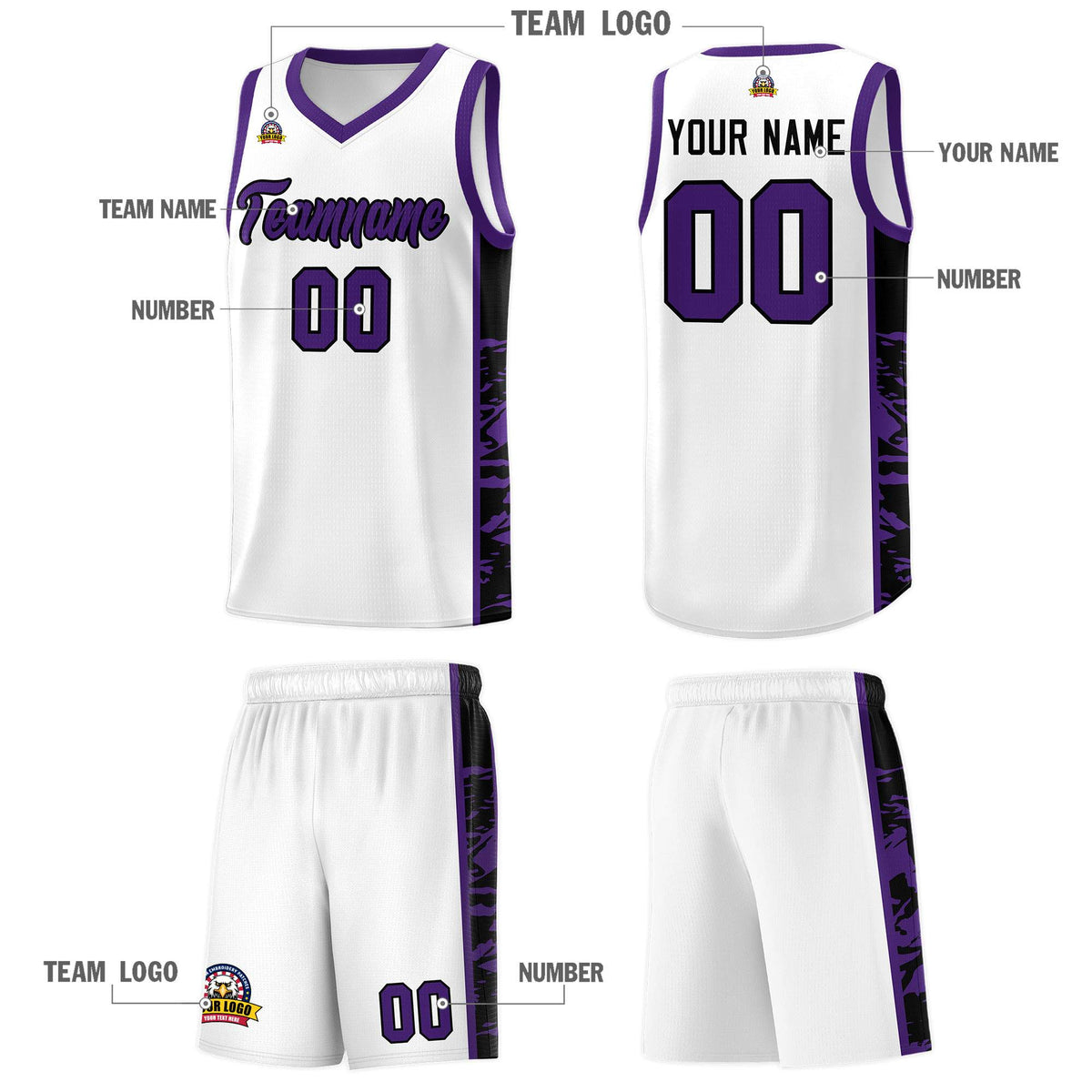 Custom White Purple Side Gradient Pattern Basketball Kits