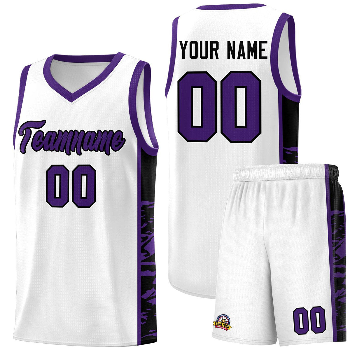 Custom White Purple Side Gradient Pattern Basketball Kits