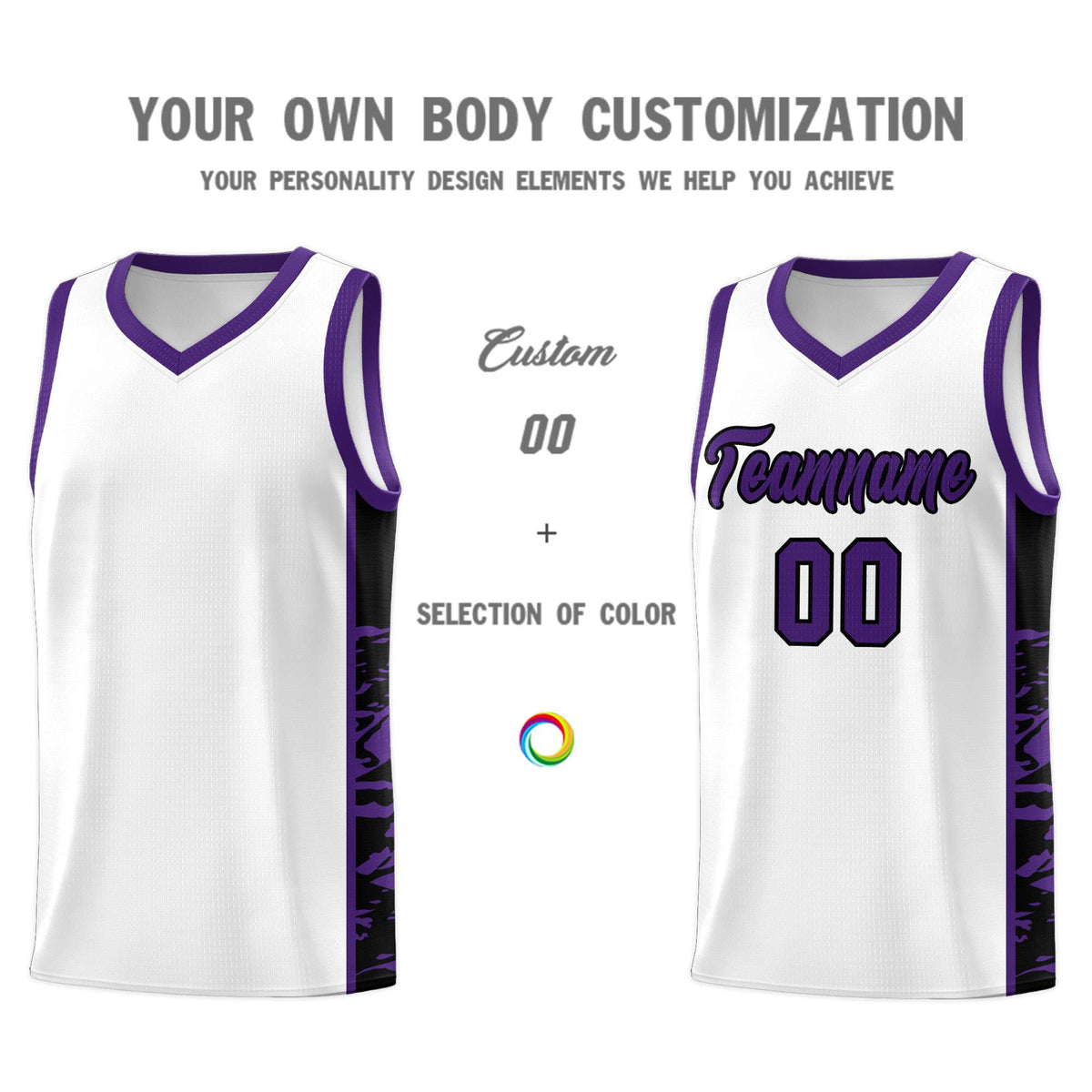 Custom White Purple Side Gradient Pattern Basketball Kits