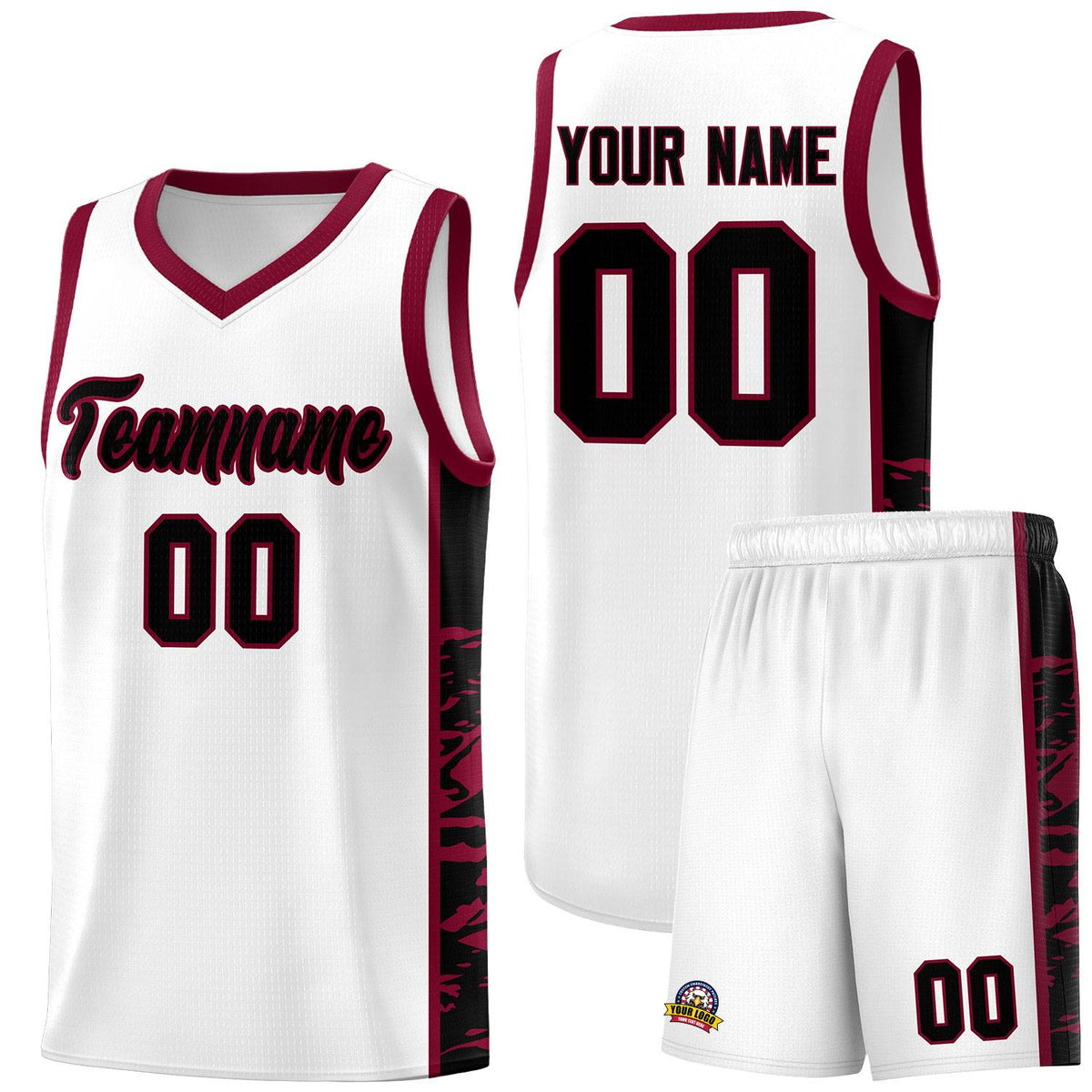 Custom White Crimson Side Gradient Pattern Basketball Kits