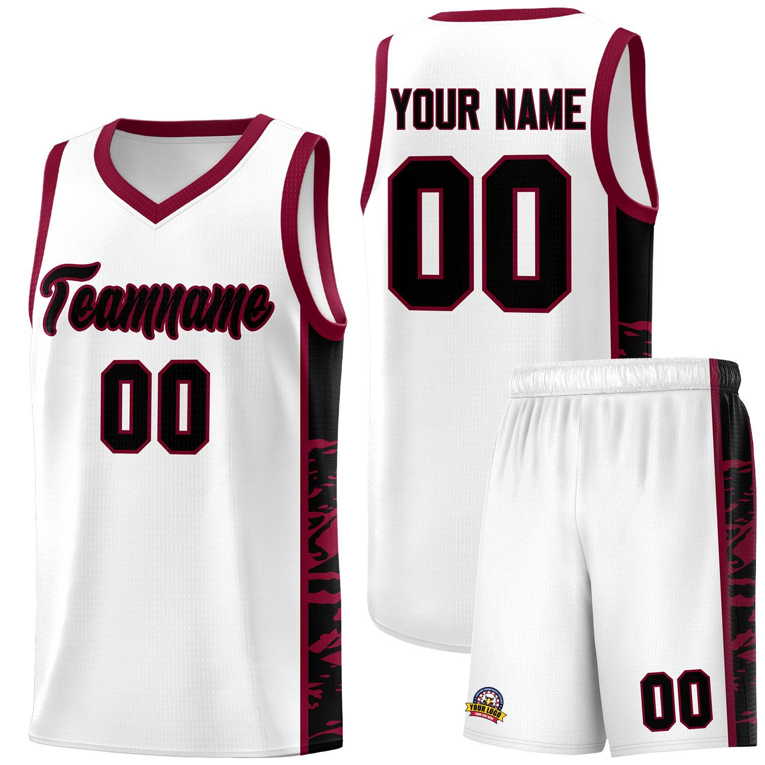 Custom White Crimson Side Gradient Pattern Basketball Kits