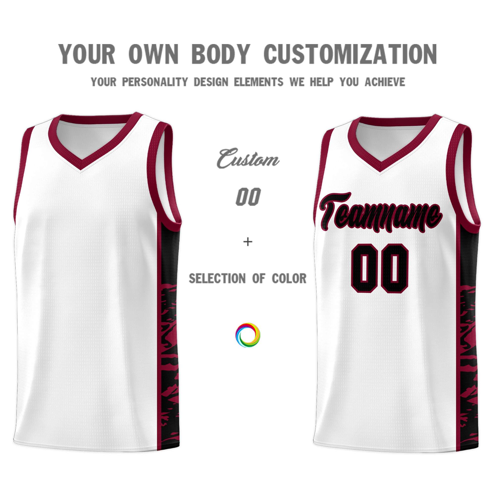 Custom White Crimson Side Gradient Pattern Basketball Kits
