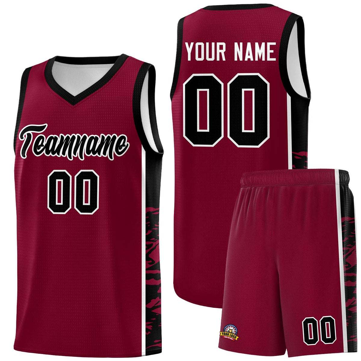 Custom Crimson Black Side Gradient Pattern Basketball Kits