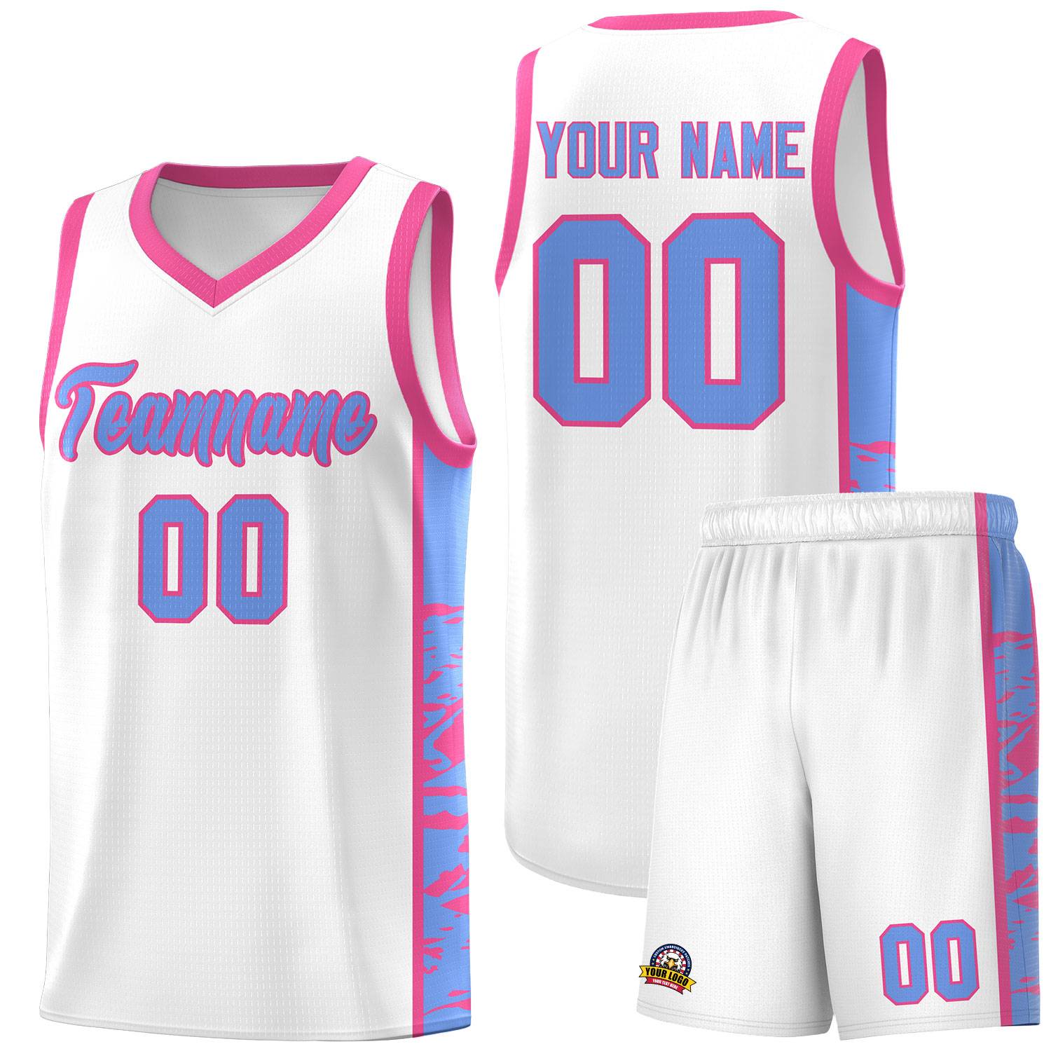 Custom White Pink Side Gradient Pattern Basketball Kits