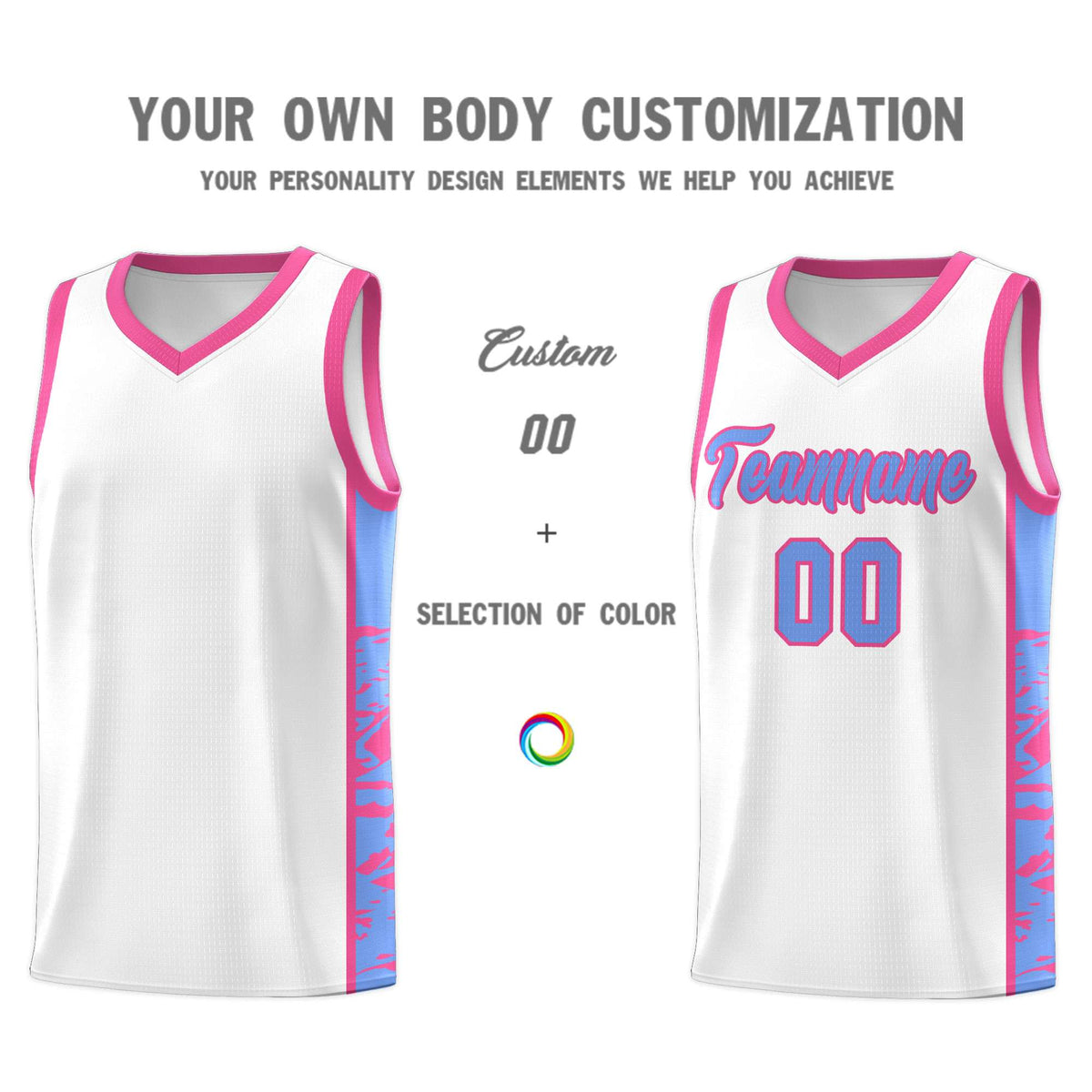 Custom White Pink Side Gradient Pattern Basketball Kits