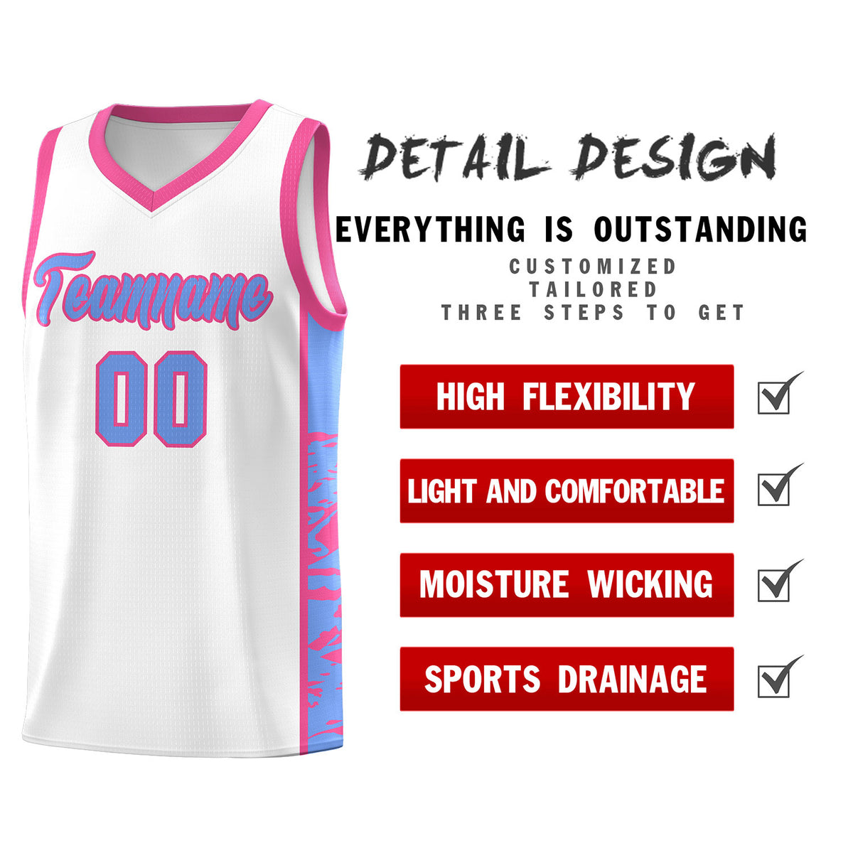 Custom White Pink Side Gradient Pattern Basketball Kits