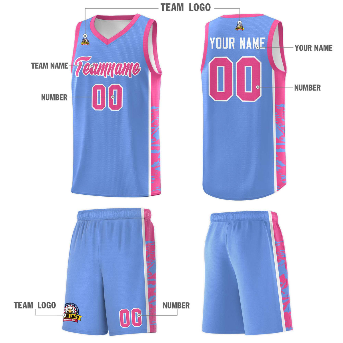 Custom Pink Pink Side Gradient Pattern Basketball Kits