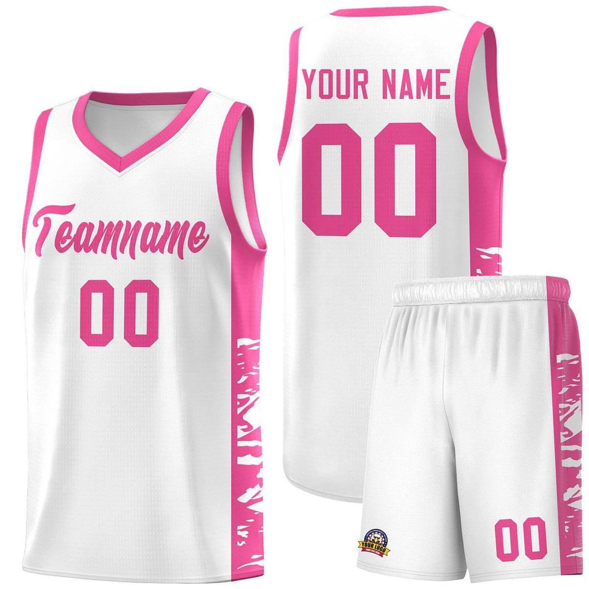 Custom White Pink Side Gradient Pattern Basketball Kits