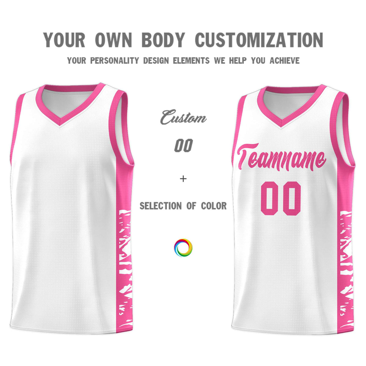 Custom White Pink Side Gradient Pattern Basketball Kits