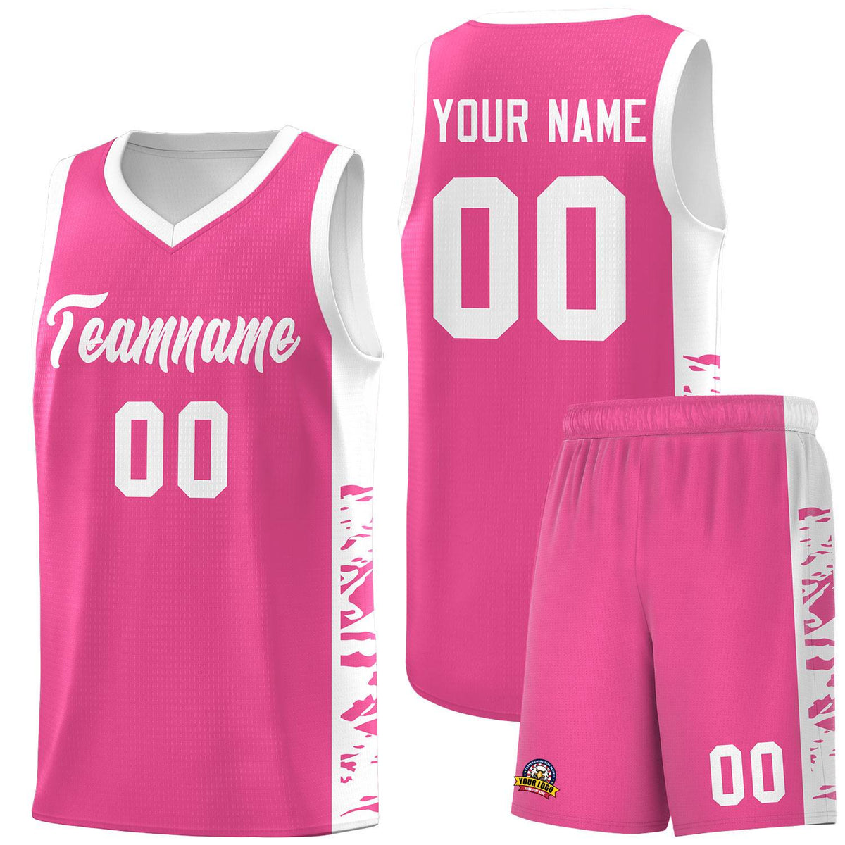 Custom Pink White Side Gradient Pattern Basketball Kits