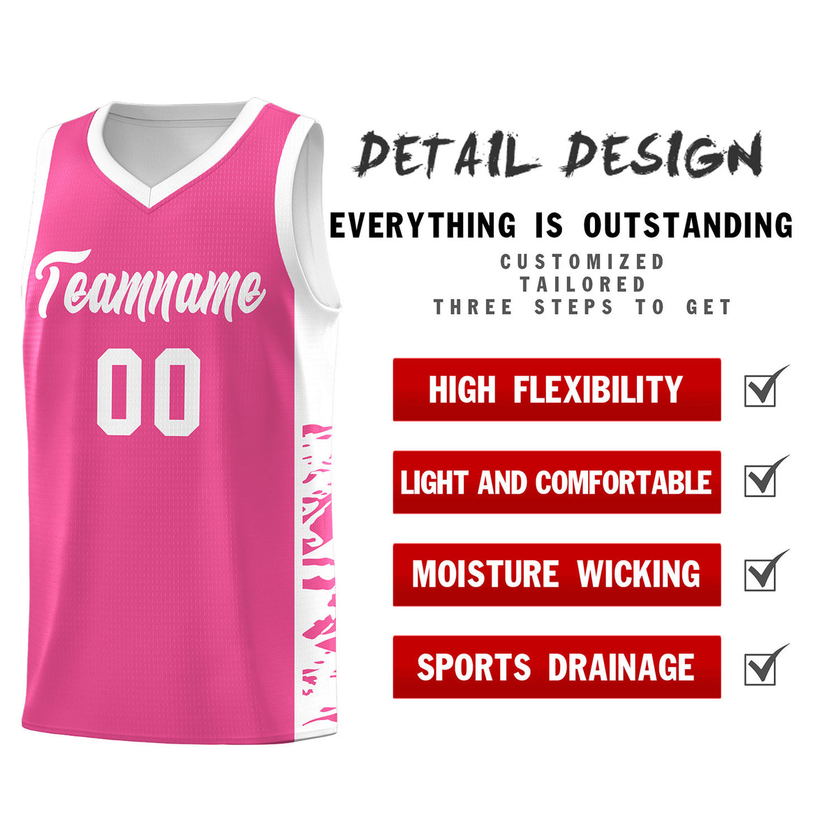Custom Pink White Side Gradient Pattern Basketball Kits