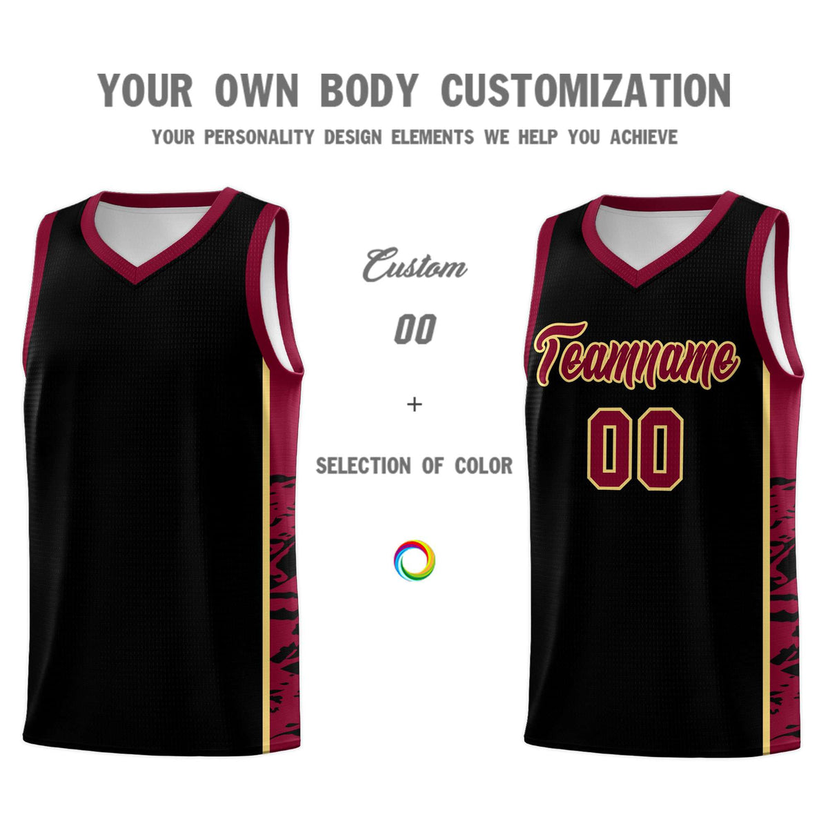 Custom Black Crimson Side Gradient Pattern Basketball Kits