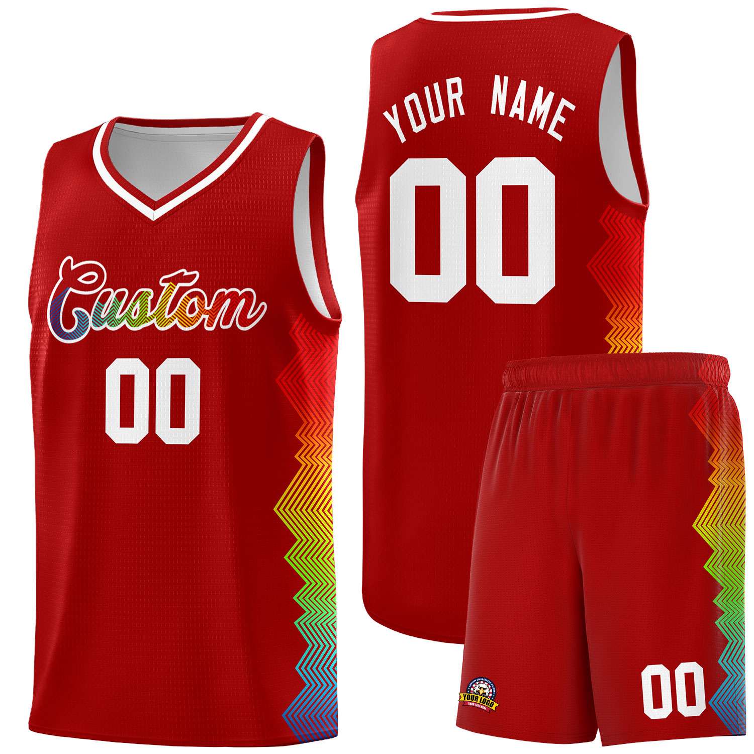 Custom Red Denver Nuggets Rainbow Side Sports Uniform Basketball Jersey