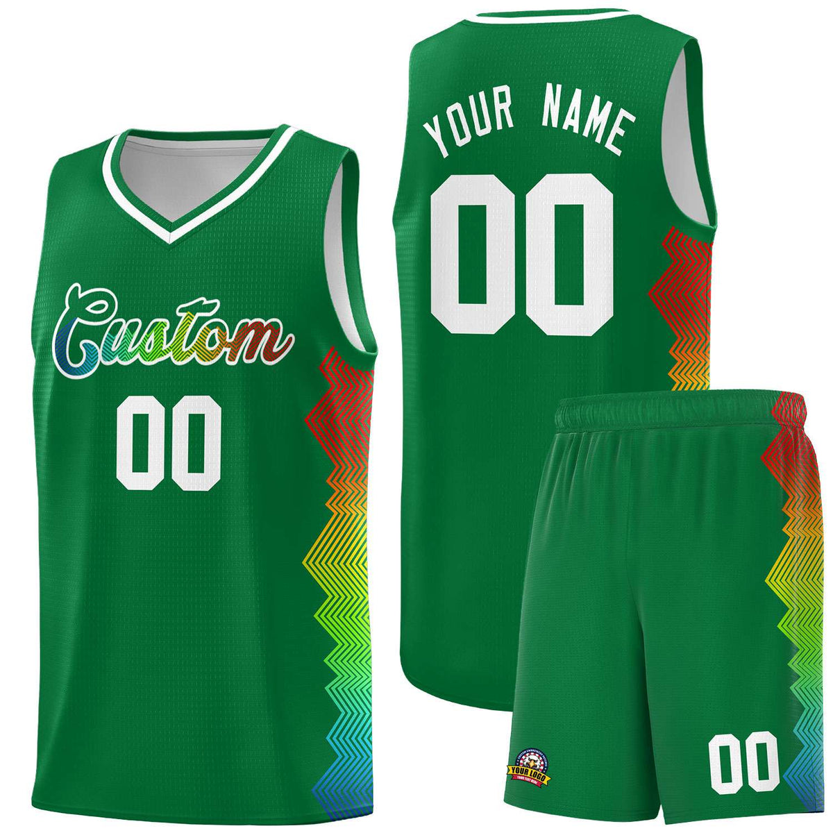 Custom Kelly Green Denver Nuggets Rainbow Side Sports Uniform Basketball Jersey