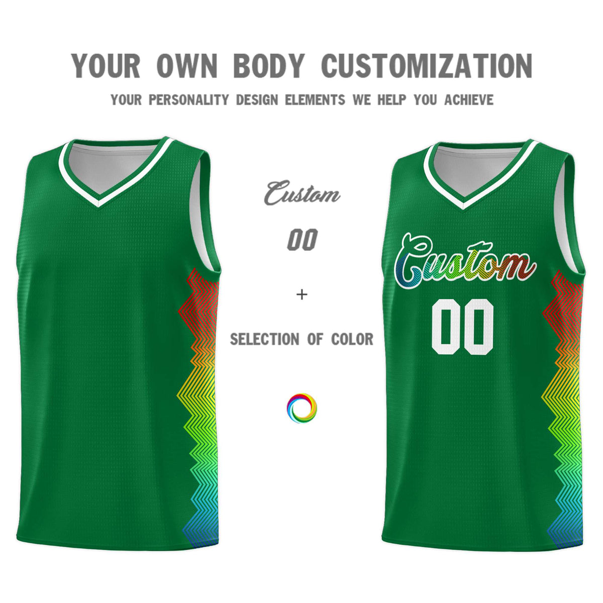 Custom Kelly Green Denver Nuggets Rainbow Side Sports Uniform Basketball Jersey