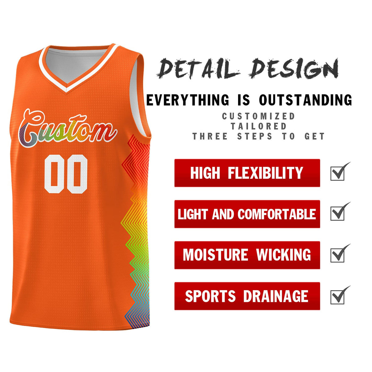Custom Orange Denver Nuggets Rainbow Side Sports Uniform Basketball Jersey