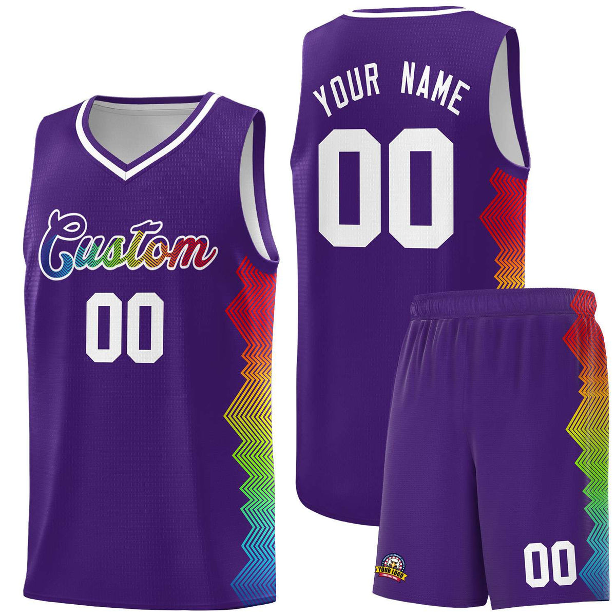 Custom Purple Denver Nuggets Rainbow Side Sports Uniform Basketball Jersey