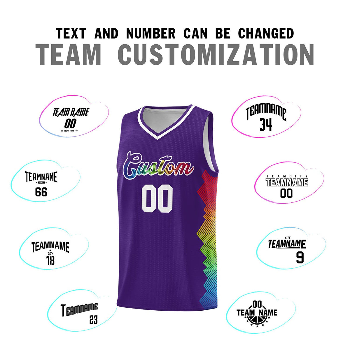 Custom Purple Denver Nuggets Rainbow Side Sports Uniform Basketball Jersey