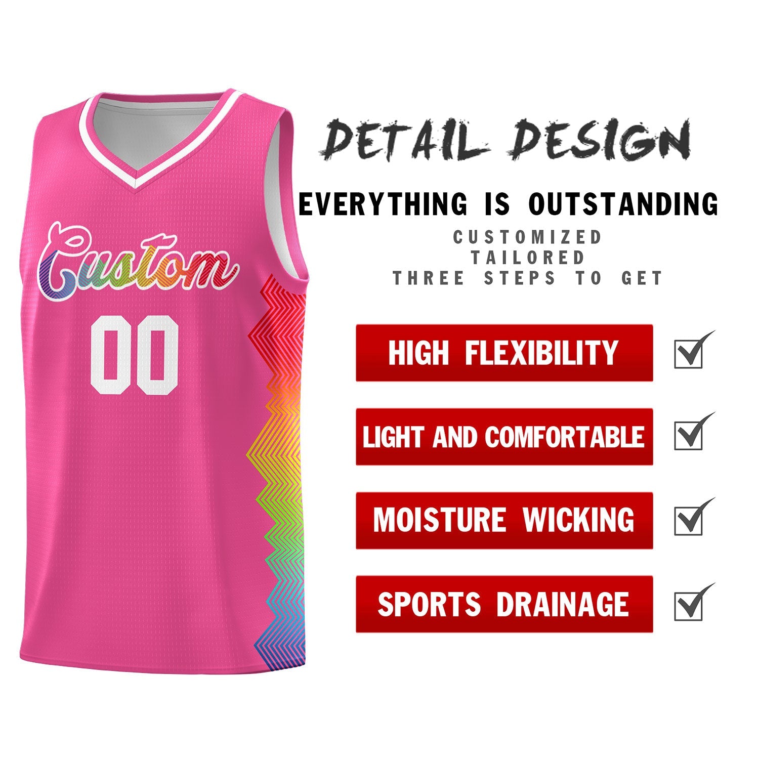 Custom Pink Denver Nuggets Rainbow Side Sports Uniform Basketball Jersey