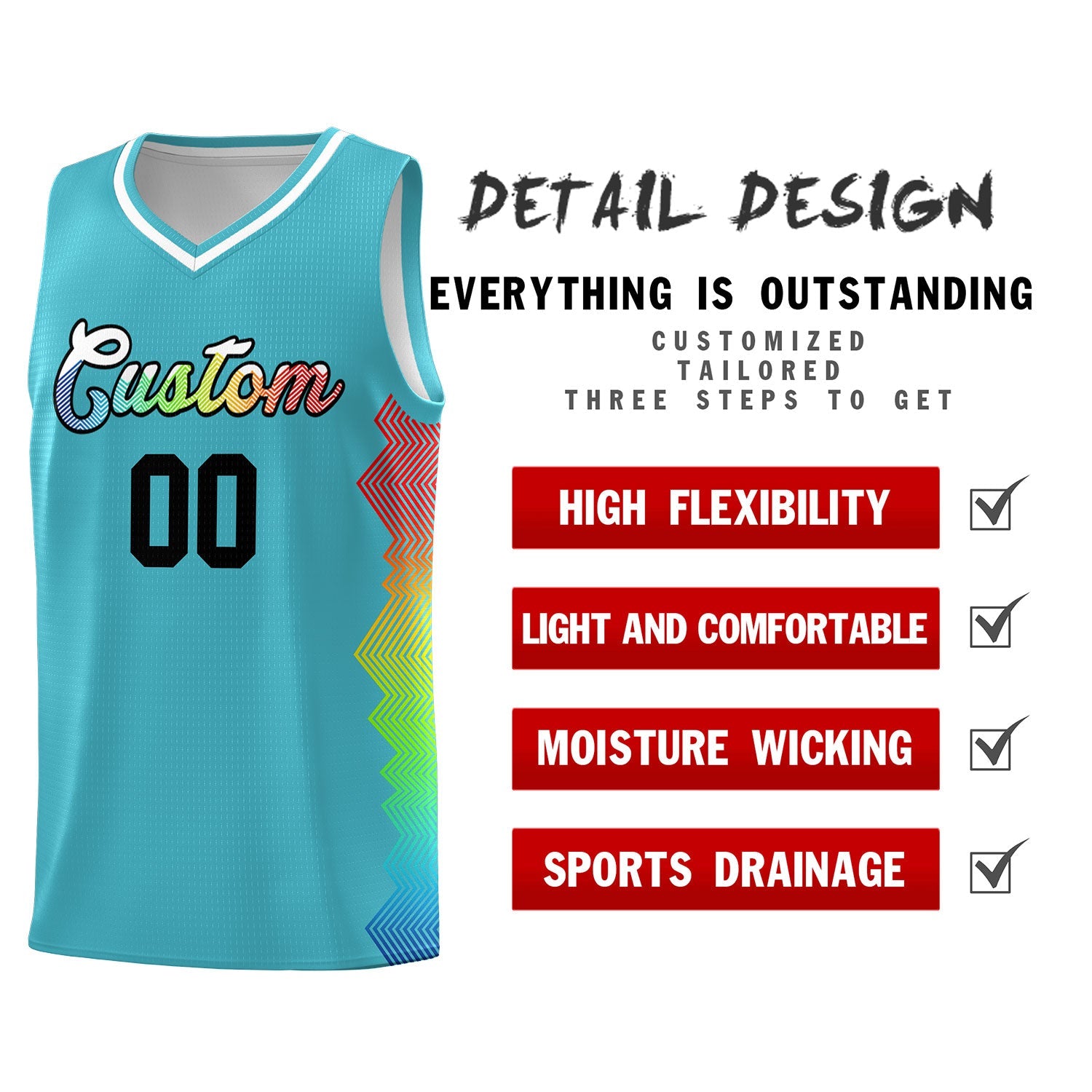 Custom Sky Blue Denver Nuggets Rainbow Side Sports Uniform Basketball Jersey
