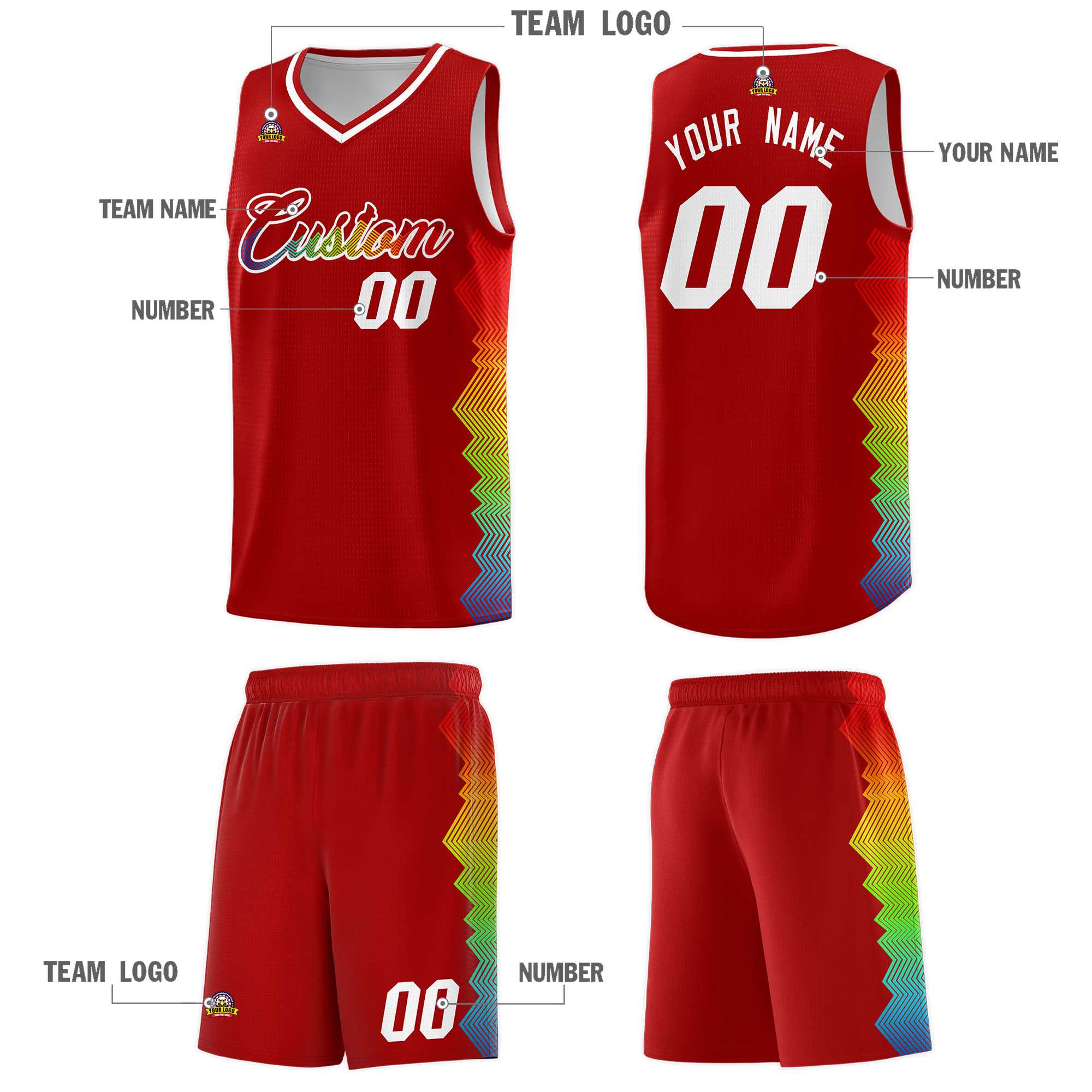 Custom Red Denver Nuggets Rainbow Side Sports Uniform Basketball Jersey