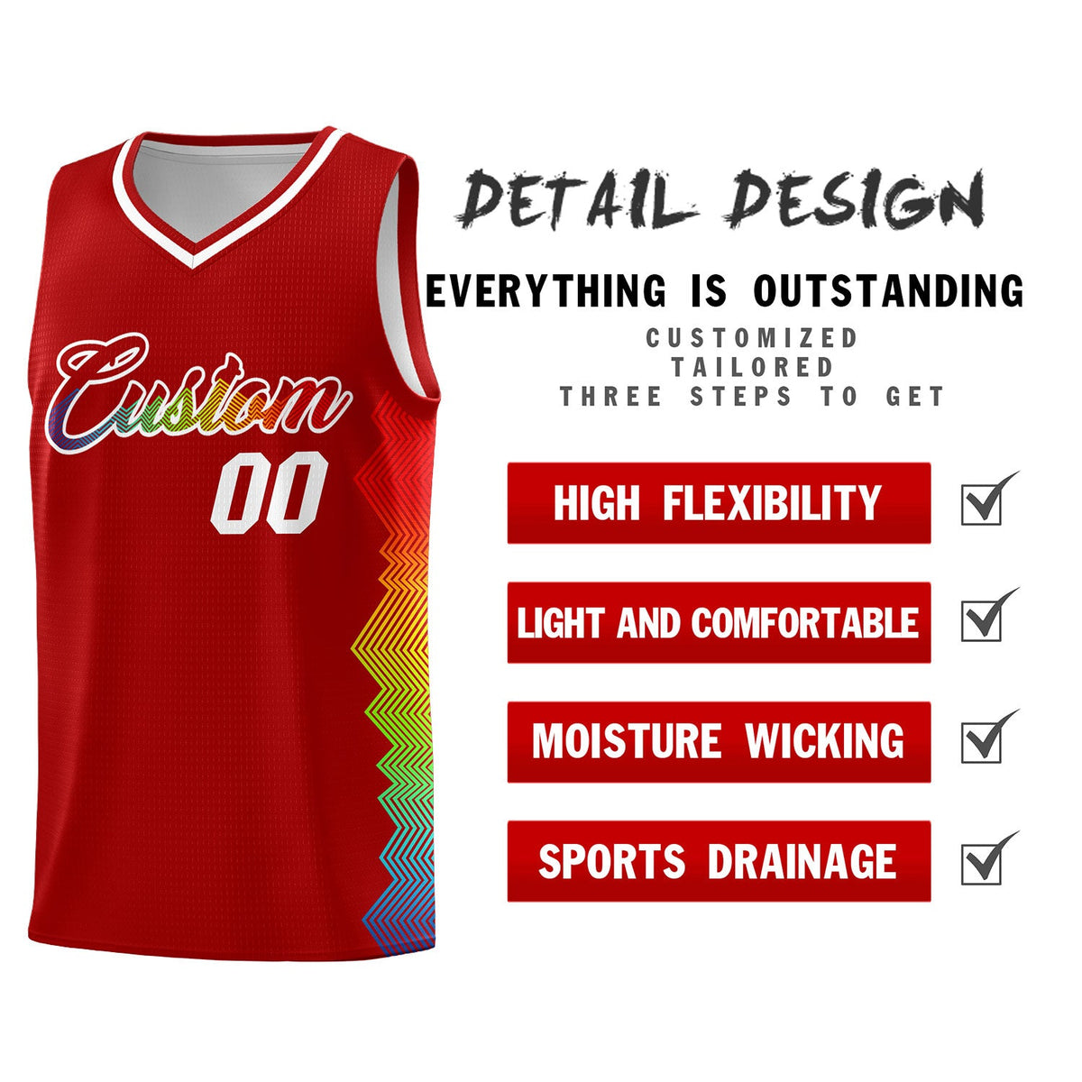 Custom Red Denver Nuggets Rainbow Side Sports Uniform Basketball Jersey