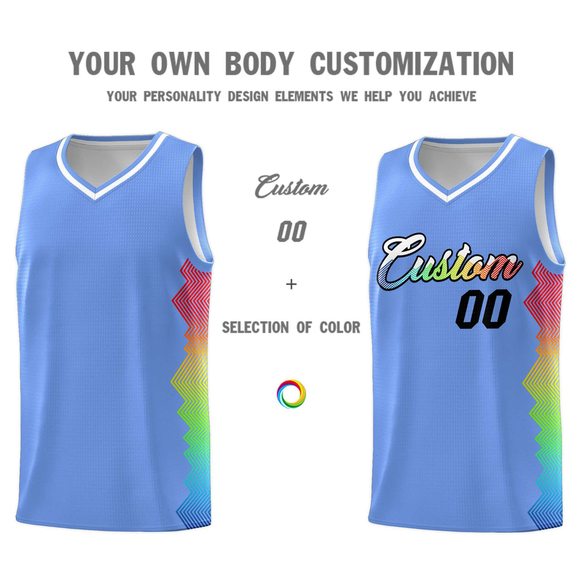Custom Light Blue Denver Nuggets Rainbow Side Sports Uniform Basketball Jersey