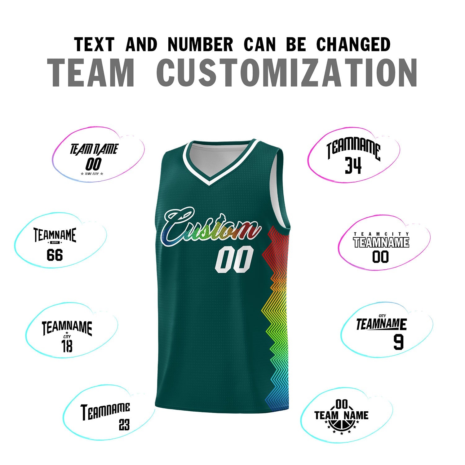 Custom Midnight Green Denver Nuggets Rainbow Side Sports Uniform Basketball Jersey