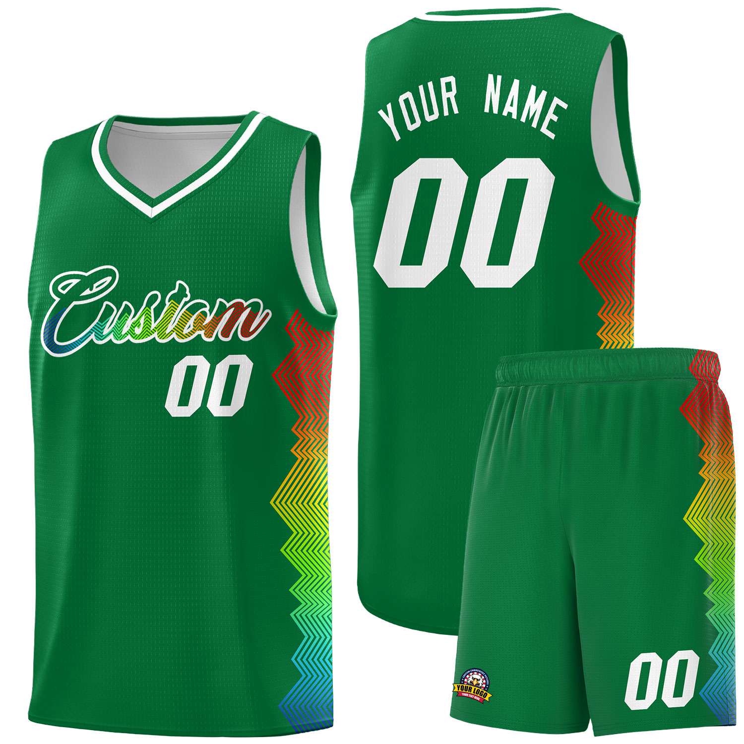 Custom Kelly Green Denver Nuggets Rainbow Side Sports Uniform Basketball Jersey