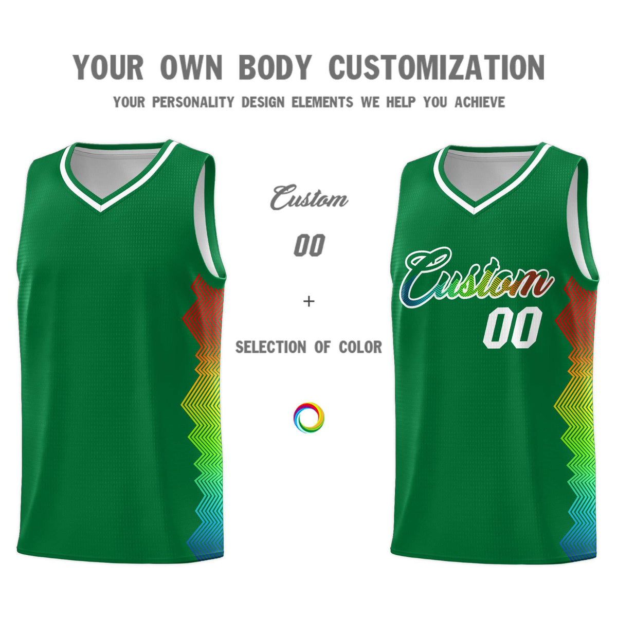 Custom Kelly Green Denver Nuggets Rainbow Side Sports Uniform Basketball Jersey