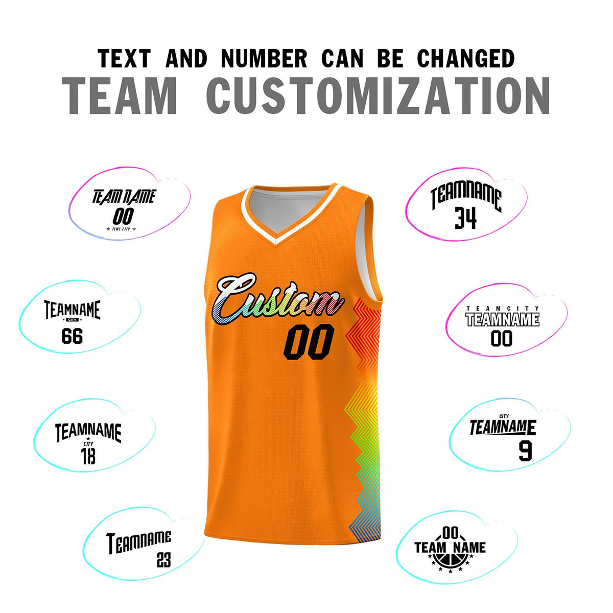 Custom Texas Orange Denver Nuggets Rainbow Side Sports Uniform Basketball Jersey
