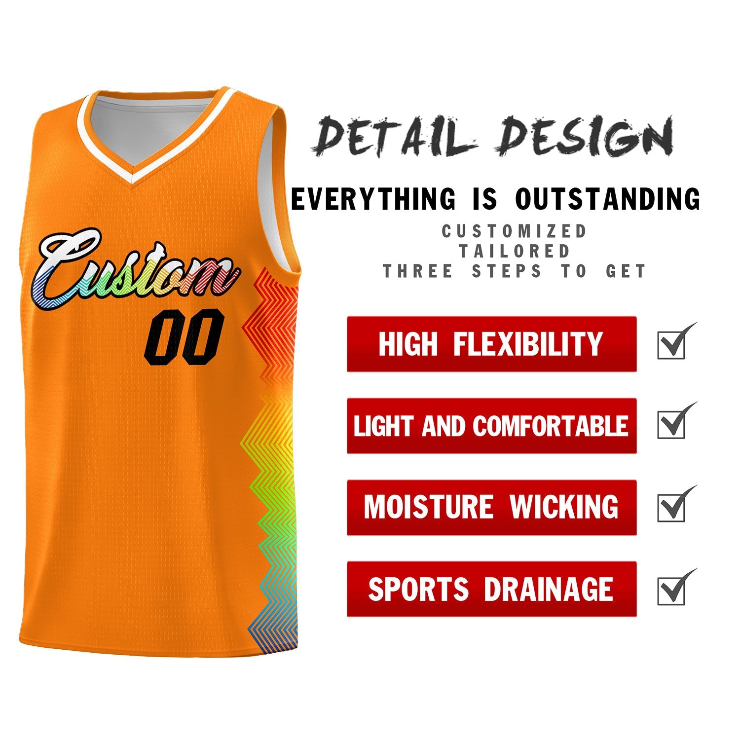 Custom Texas Orange Denver Nuggets Rainbow Side Sports Uniform Basketball Jersey