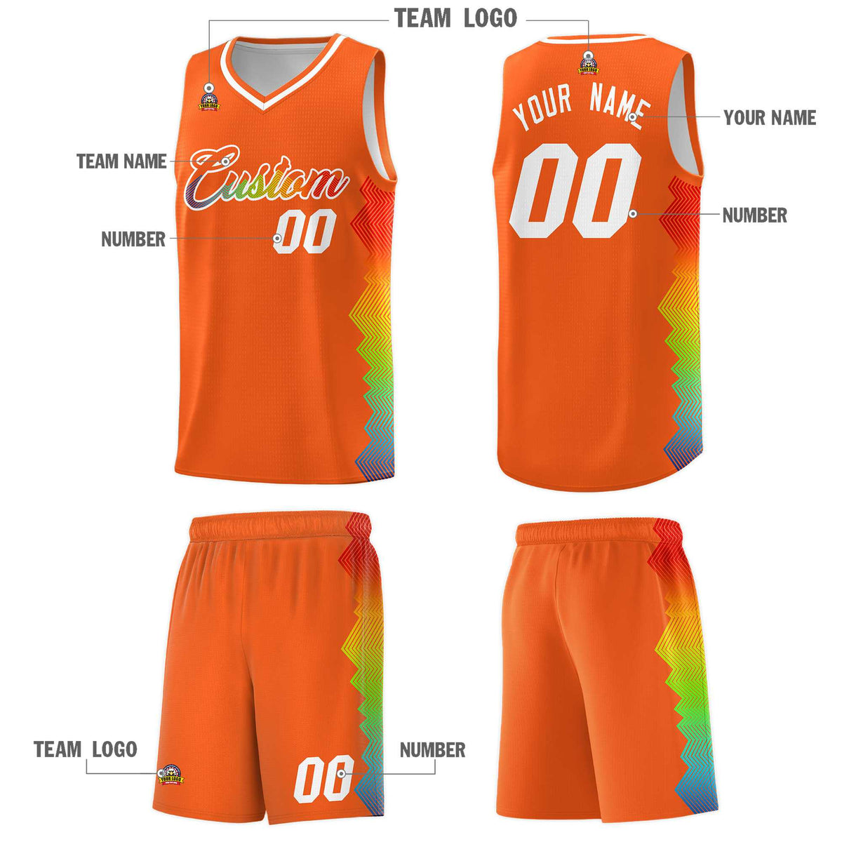 Custom Orange Denver Nuggets Rainbow Side Sports Uniform Basketball Jersey