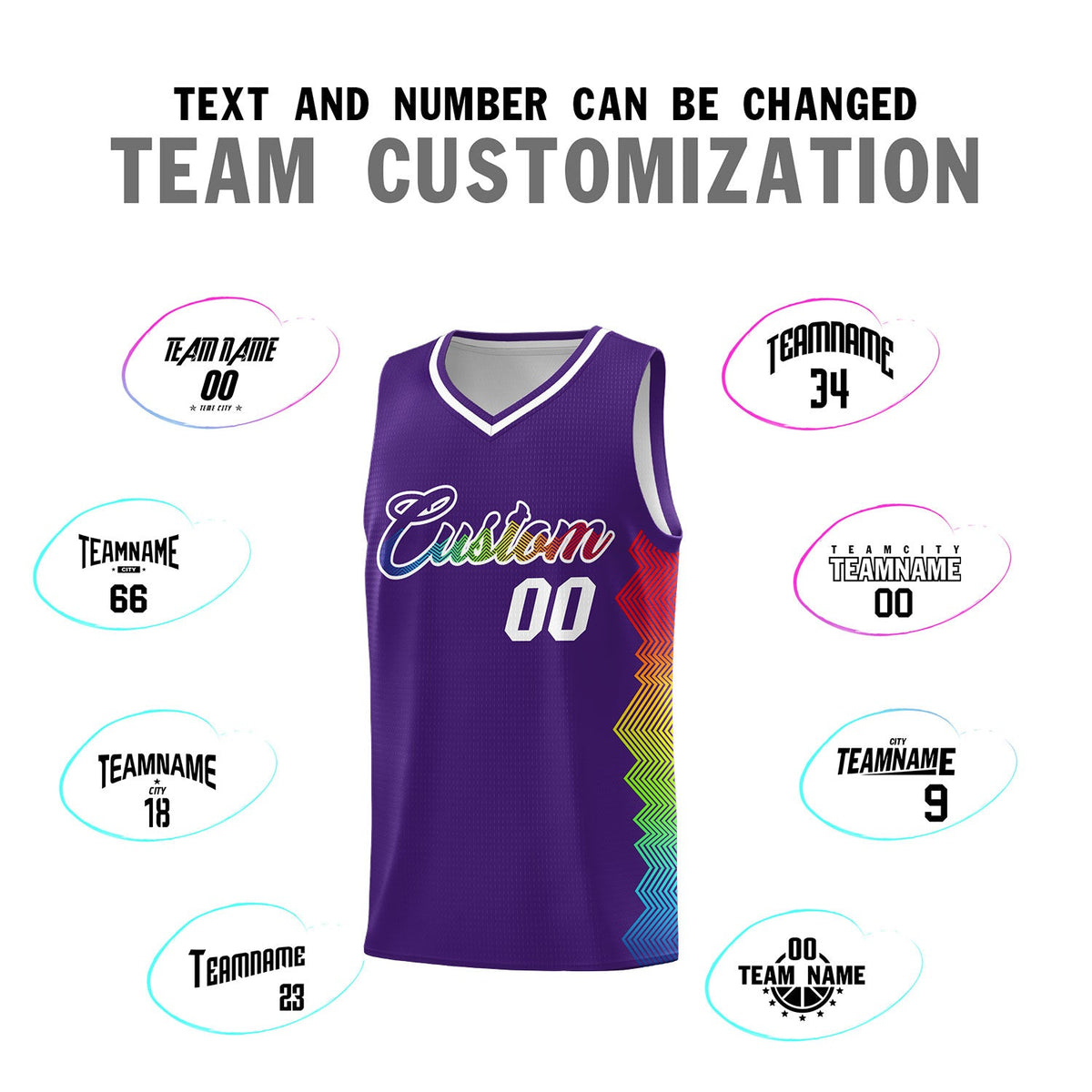 Custom Purple Denver Nuggets Rainbow Side Sports Uniform Basketball Jersey