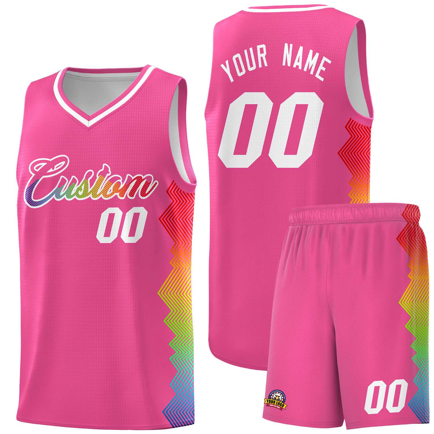 Custom Pink Denver Nuggets Rainbow Side Sports Uniform Basketball Jersey