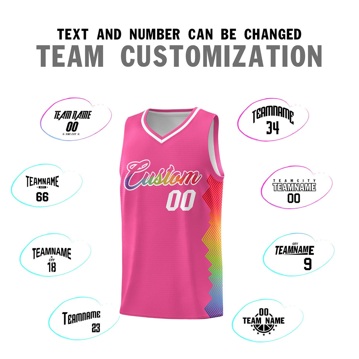 Custom Pink Denver Nuggets Rainbow Side Sports Uniform Basketball Jersey