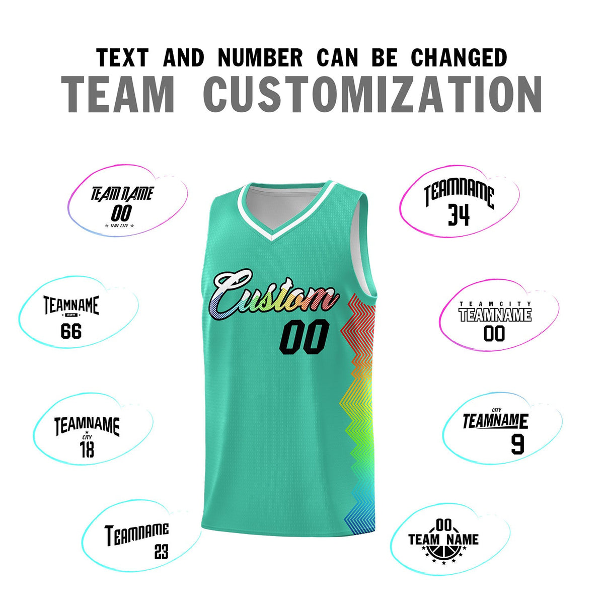 Custom Bright Green Denver Nuggets Rainbow Side Sports Uniform Basketball Jersey