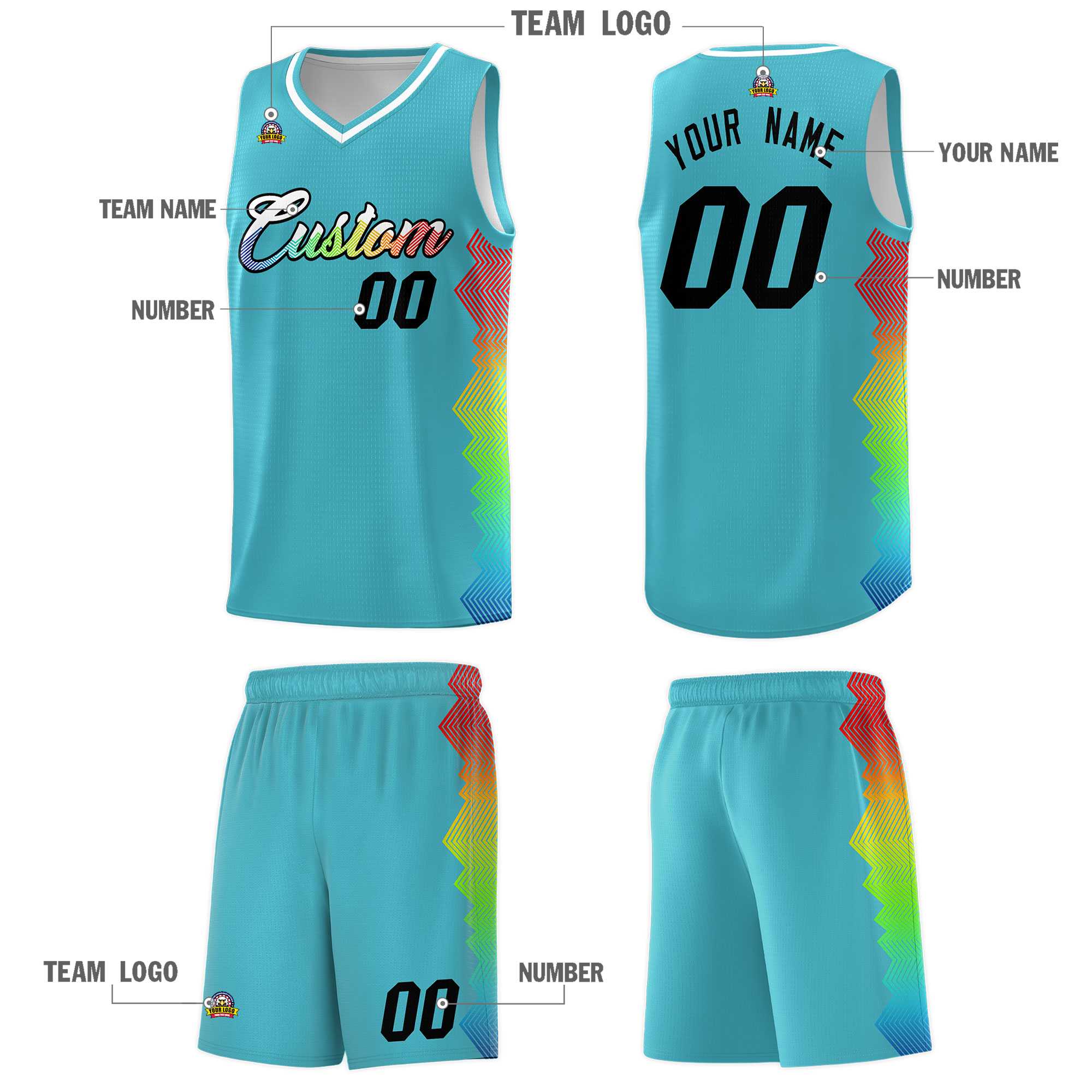 Custom Sky Blue Denver Nuggets Rainbow Side Sports Uniform Basketball Jersey