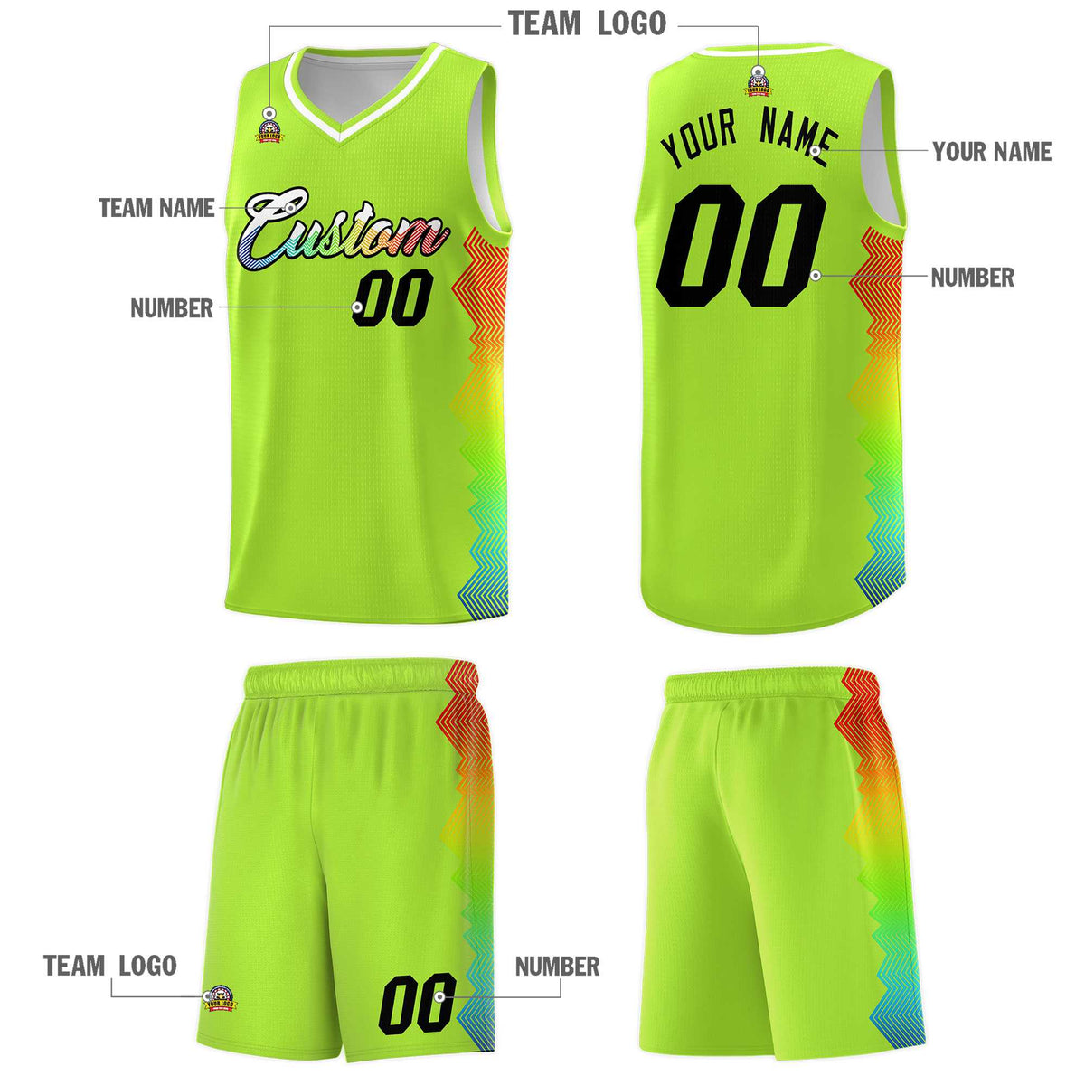 Custom Green Denver Nuggets Rainbow Side Sports Uniform Basketball Jersey