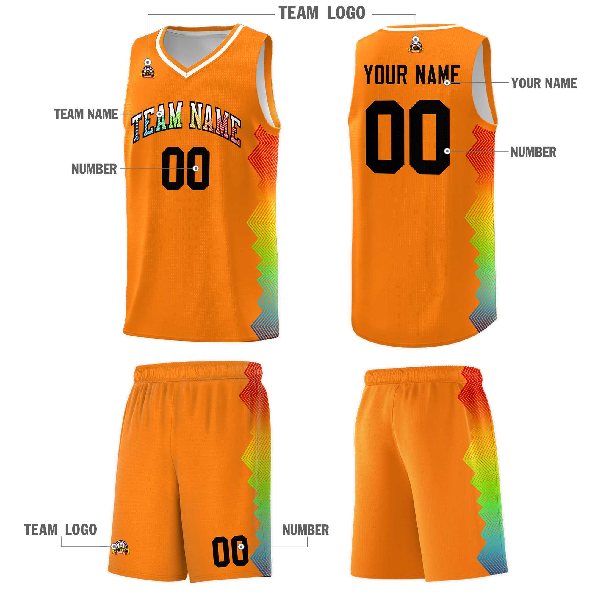 Custom Texas Orange Denver Nuggets Rainbow Side Sports Uniform Basketball Jersey