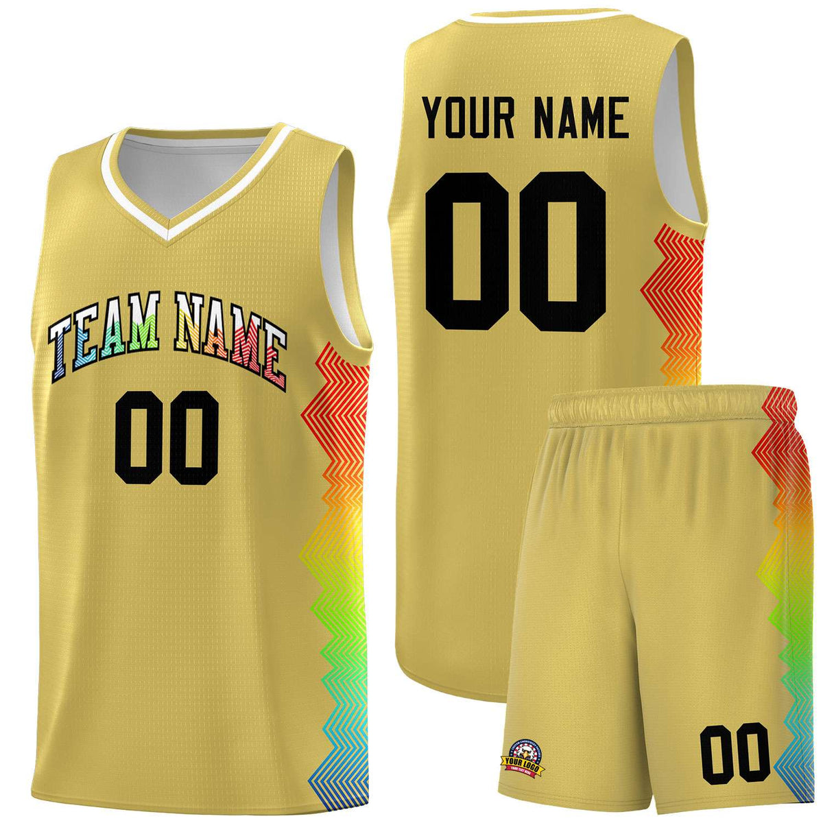 Custom Old Gold Denver Nuggets Rainbow Side Sports Uniform Basketball Jersey