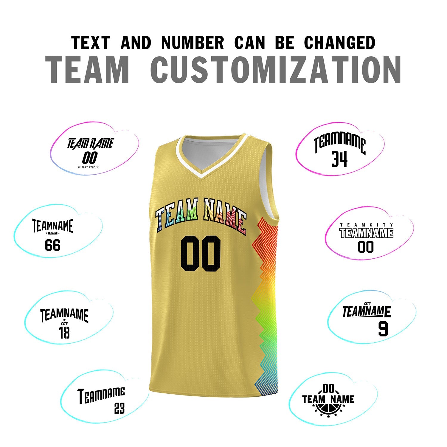Custom Old Gold Denver Nuggets Rainbow Side Sports Uniform Basketball Jersey