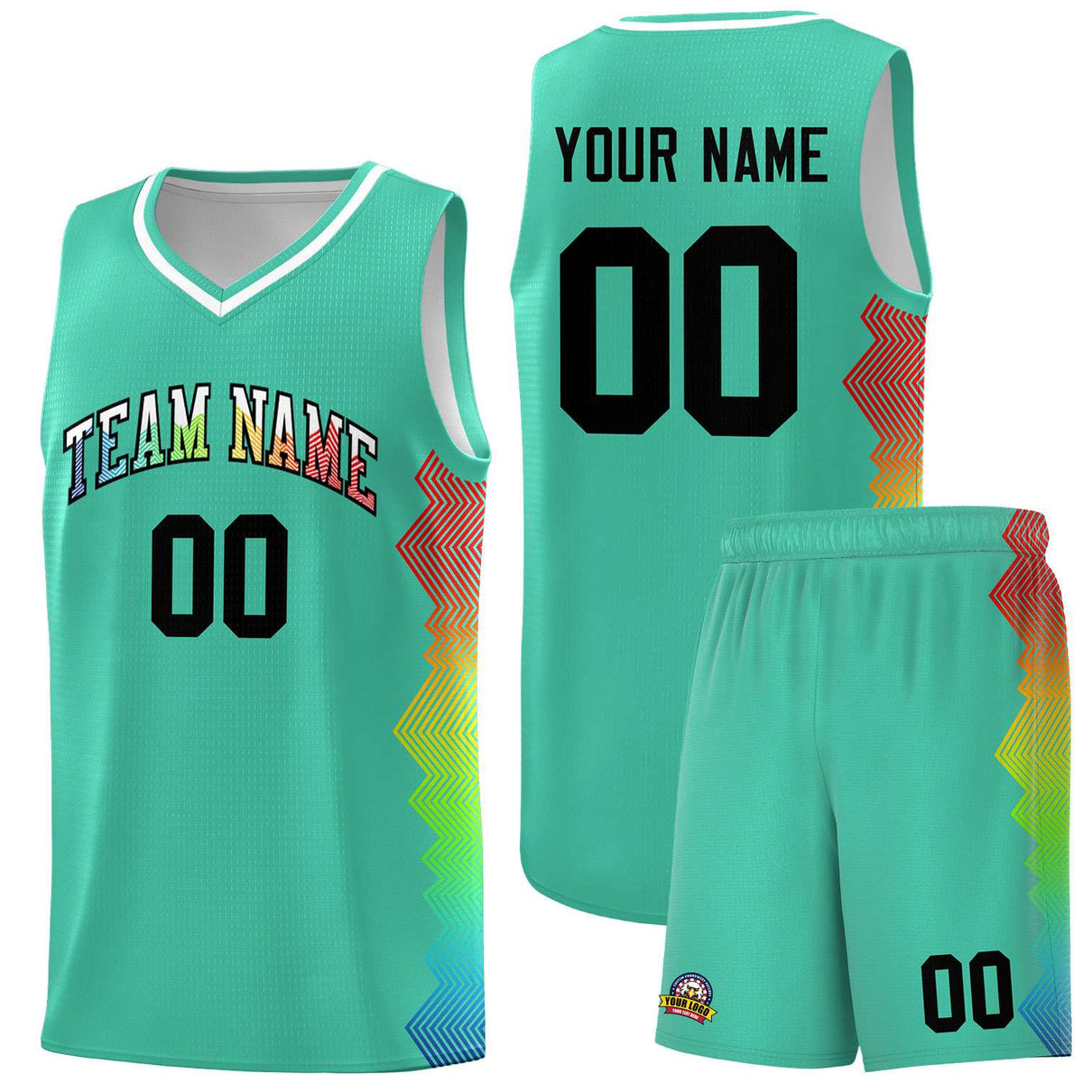 Custom Bright Green Denver Nuggets Rainbow Side Sports Uniform Basketball Jersey