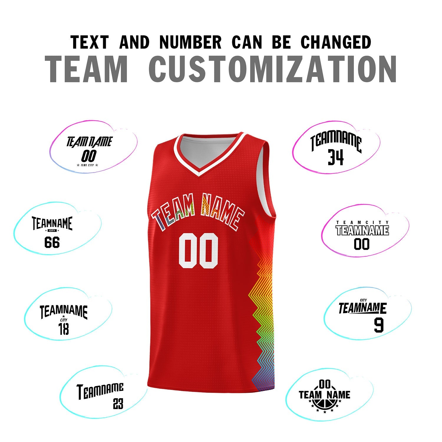 Custom Red Denver Nuggets Rainbow Side Sports Uniform Basketball Jersey