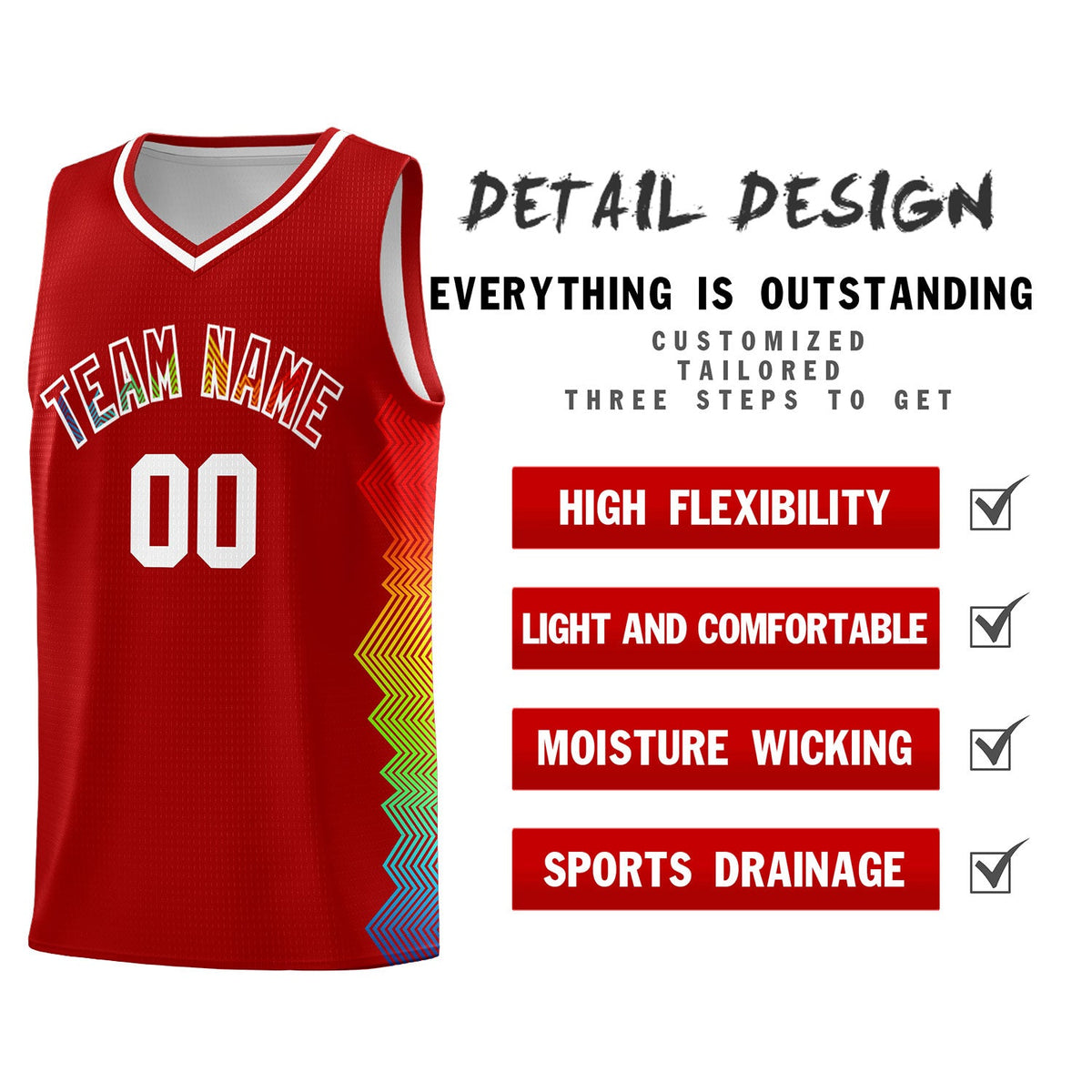 Custom Red Denver Nuggets Rainbow Side Sports Uniform Basketball Jersey