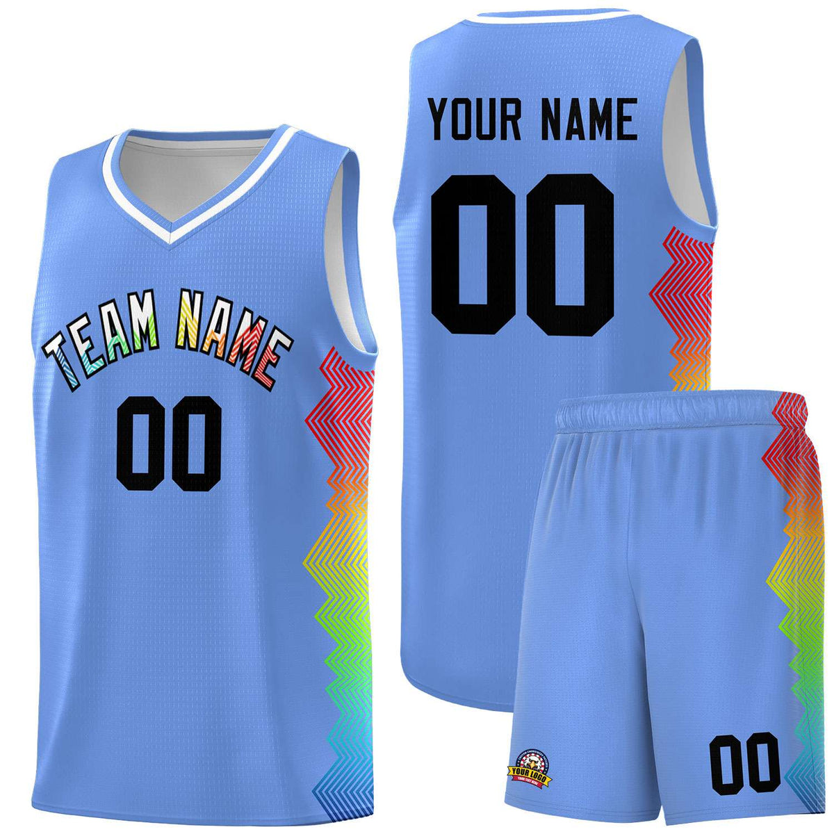 Custom Light Blue Denver Nuggets Rainbow Side Sports Uniform Basketball Jersey