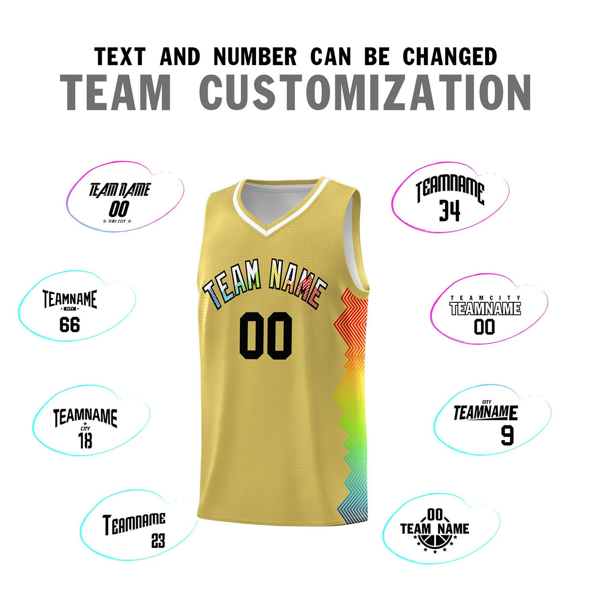 Custom Old Gold Denver Nuggets Rainbow Side Sports Uniform Basketball Jersey