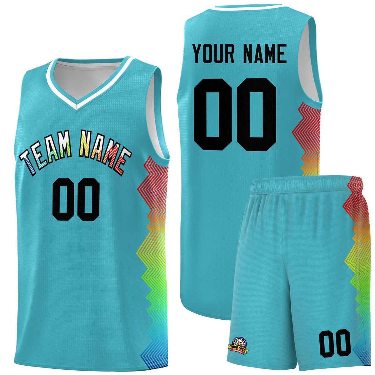 Custom Sky Blue Denver Nuggets Rainbow Side Sports Uniform Basketball Jersey