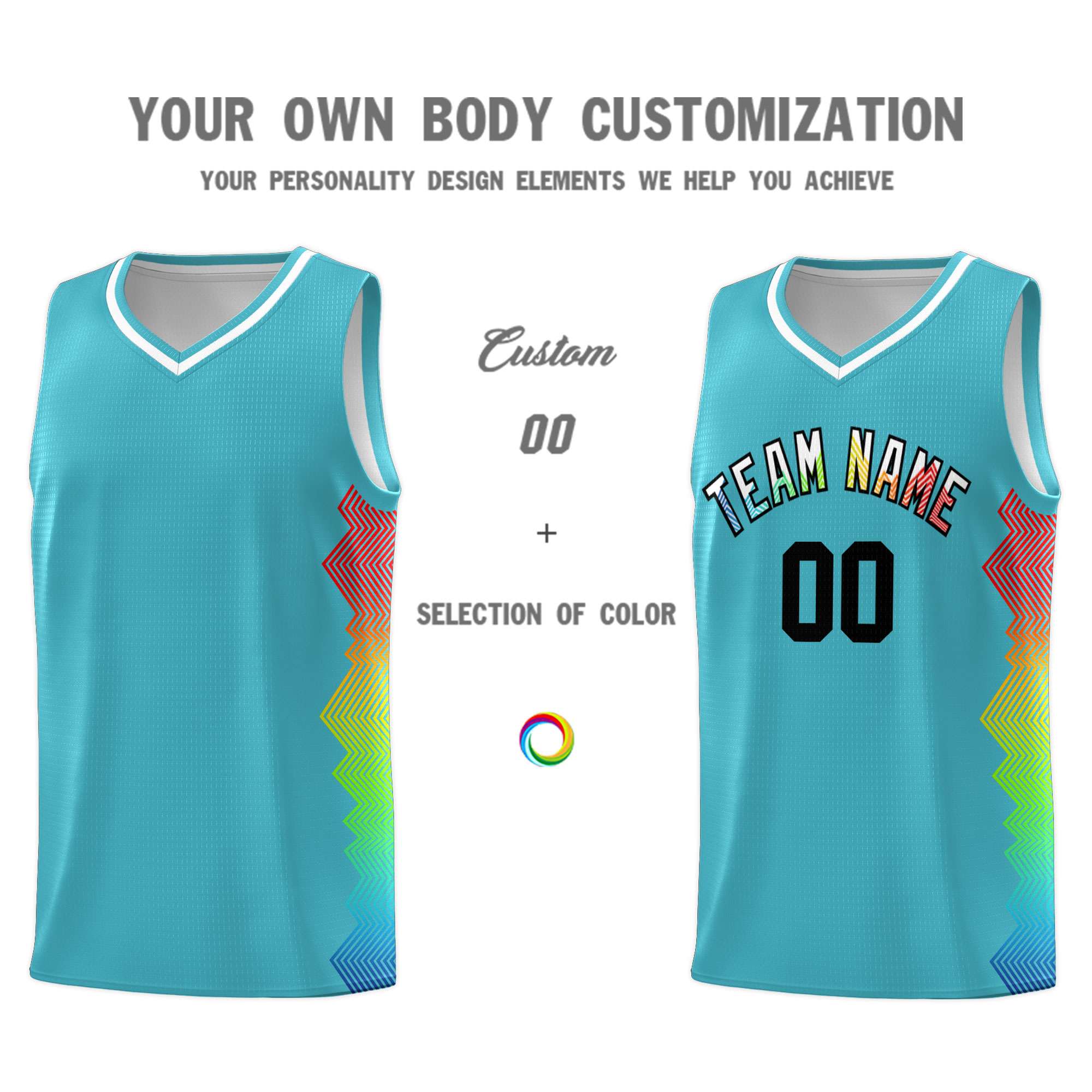Custom Sky Blue Denver Nuggets Rainbow Side Sports Uniform Basketball Jersey