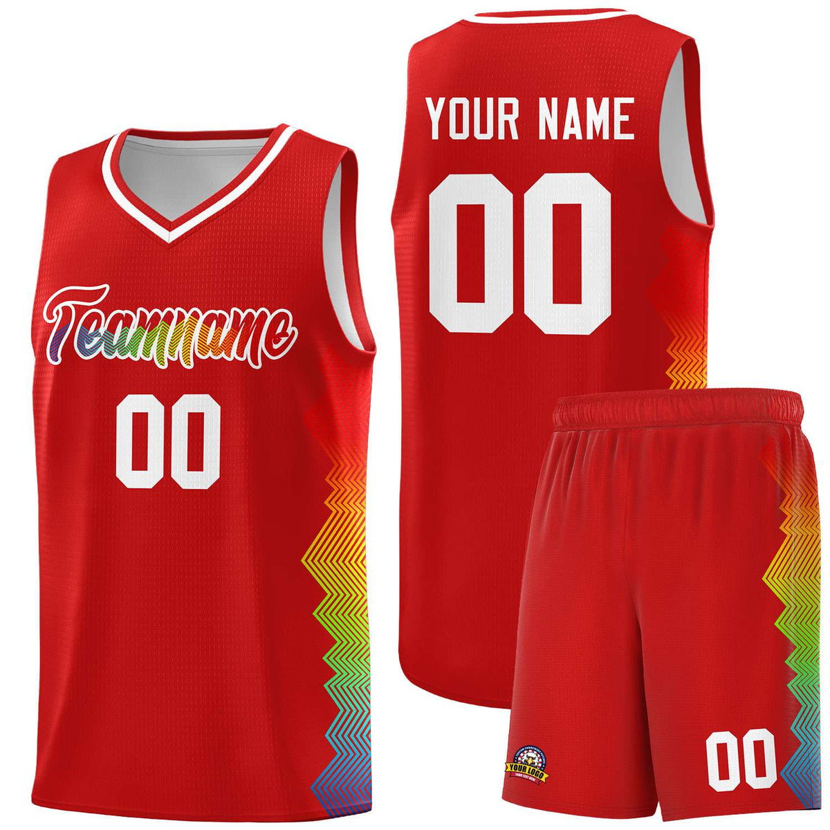 Custom Red Denver Nuggets Rainbow Side Sports Uniform Basketball Jersey